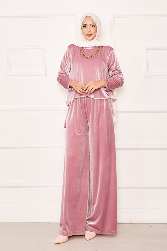 Ensemble deux pièces en velours confortable Poudre