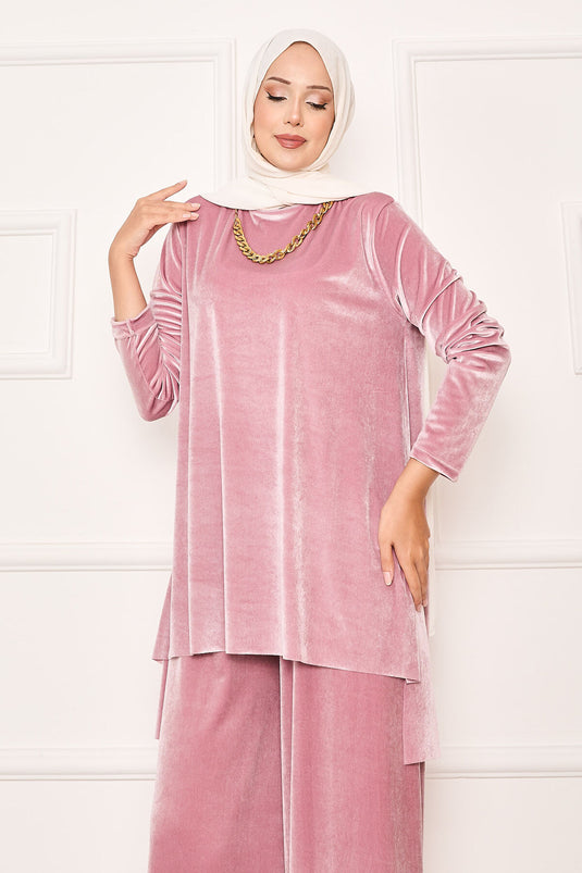 Ensemble deux pièces en velours confortable Poudre