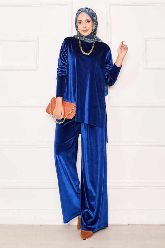 Comfortable Velvet Two Piece Suit Saxe
