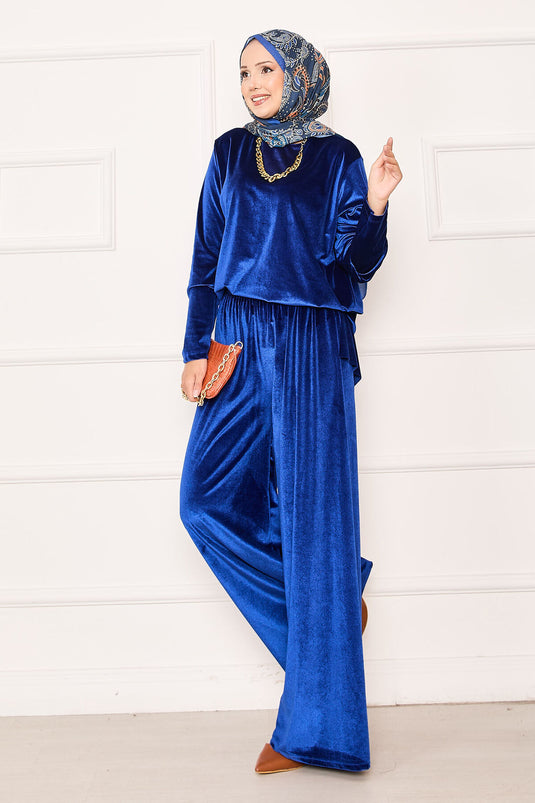 Costume deux pièces confortable en velours Saxe