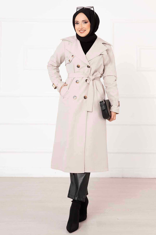 معطف ترنش مريح مزدوج الصدر مزود بأزرار وأكمام قابلة للتعديل من الحجر