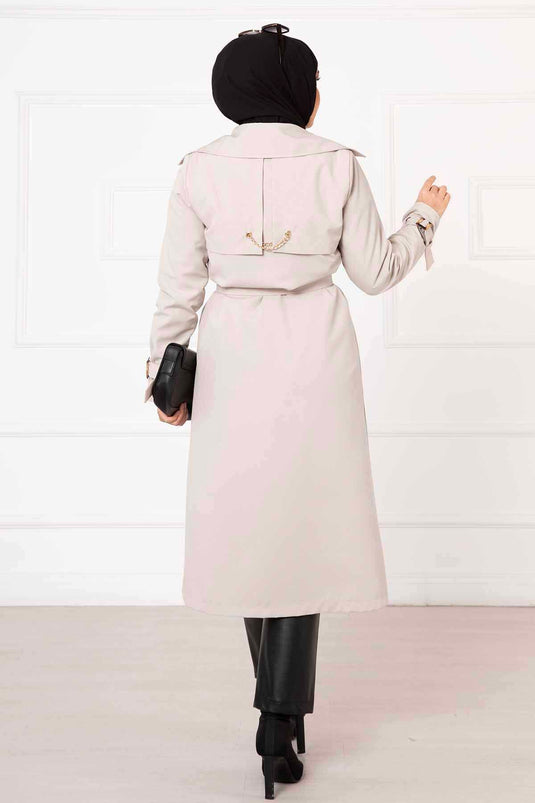 معطف ترنش مريح مزدوج الصدر مزود بأزرار وأكمام قابلة للتعديل من الحجر