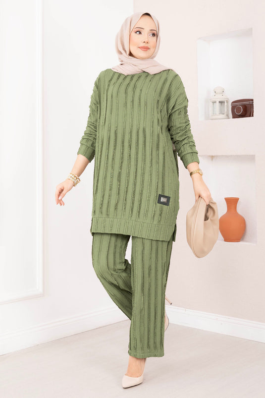 Comfort Fit Pants Two-Piece Set Khaki