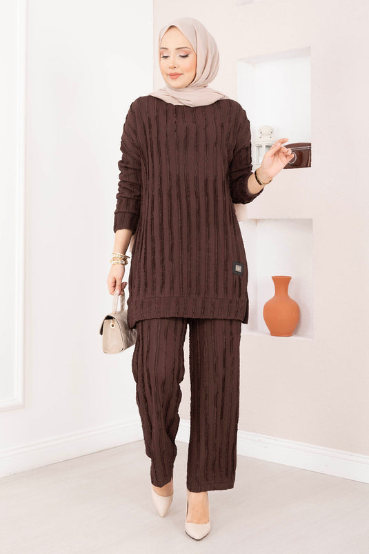 Ensemble Deux Pièces avec Pantalon Coupe Confortable Marron