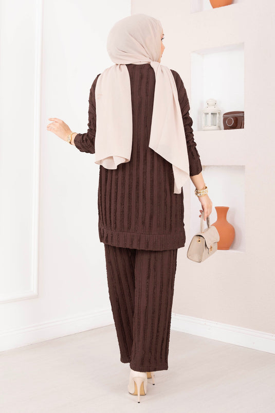 Ensemble Deux Pièces avec Pantalon Coupe Confortable Marron