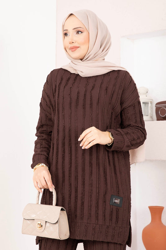 Ensemble Deux Pièces avec Pantalon Coupe Confortable Marron