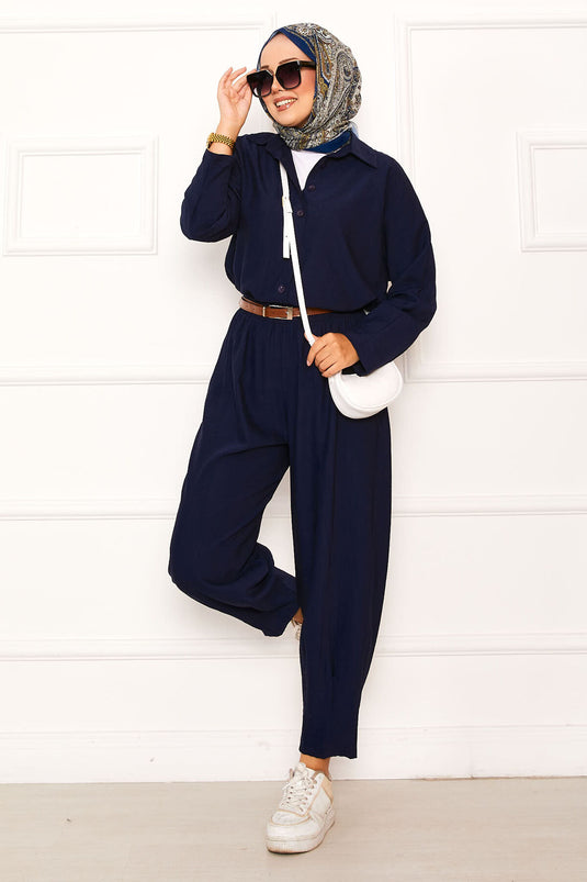 Relaxed Fit Shalwar Trouser Suit Navy Blue