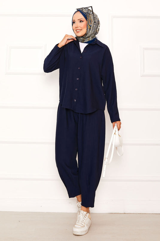 Relaxed Fit Shalwar Trouser Suit Navy Blue