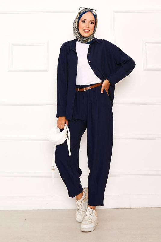 Relaxed Fit Shalwar Trouser Suit Navy Blue