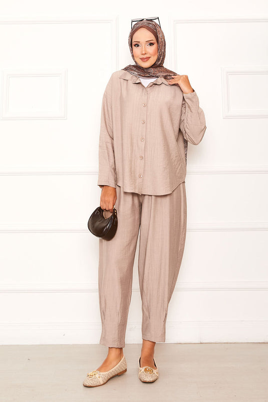 Relaxed Fit Shalwar Trouser Suit Stone