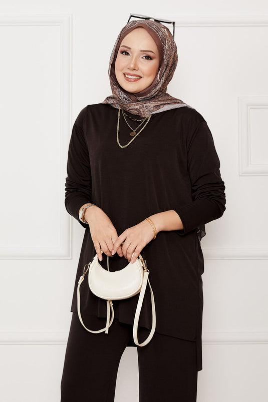 Ensemble double Sandy coupe ample confortable Marron amer