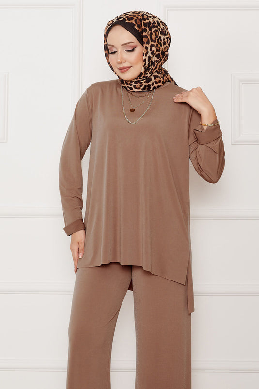 Loose Comfortable Fit Two-Piece Sandy Set Camel