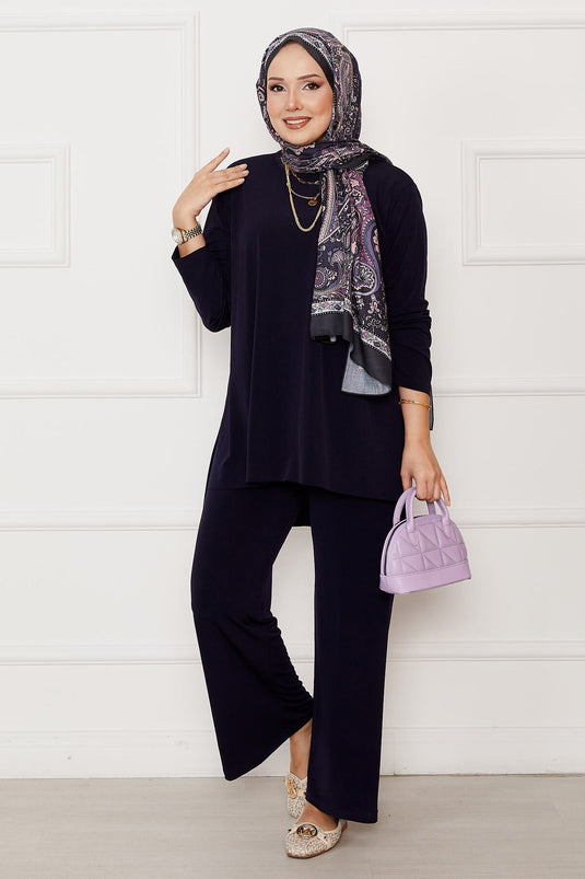 Costume deux pièces Sandy coupe décontractée bleu marine