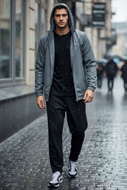 Reflektör Baskılı Erkek Eşofman Üst Füme