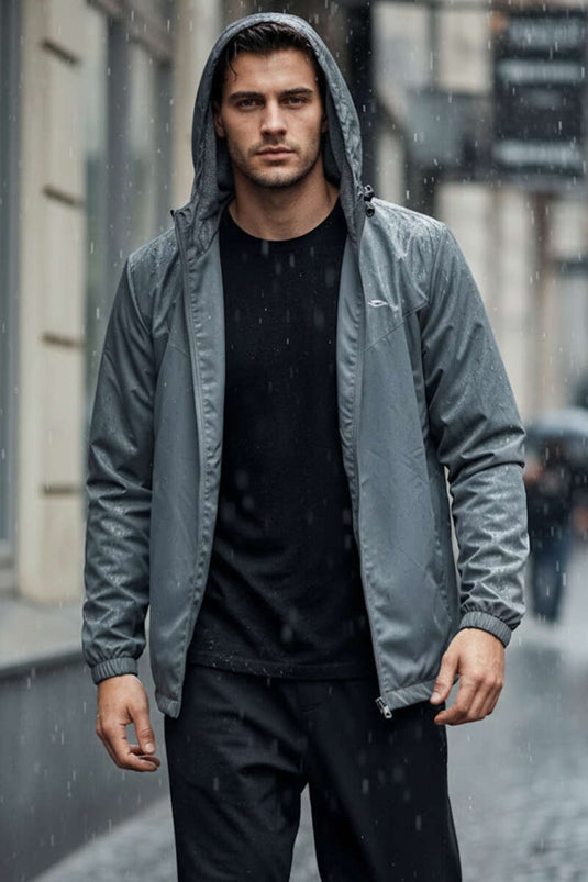 Reflektör Baskılı Erkek Eşofman Üst Füme