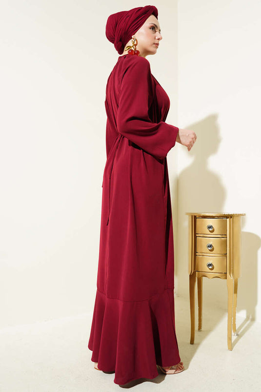 Robe à manches raglan et ceinture à chaîne bordeaux