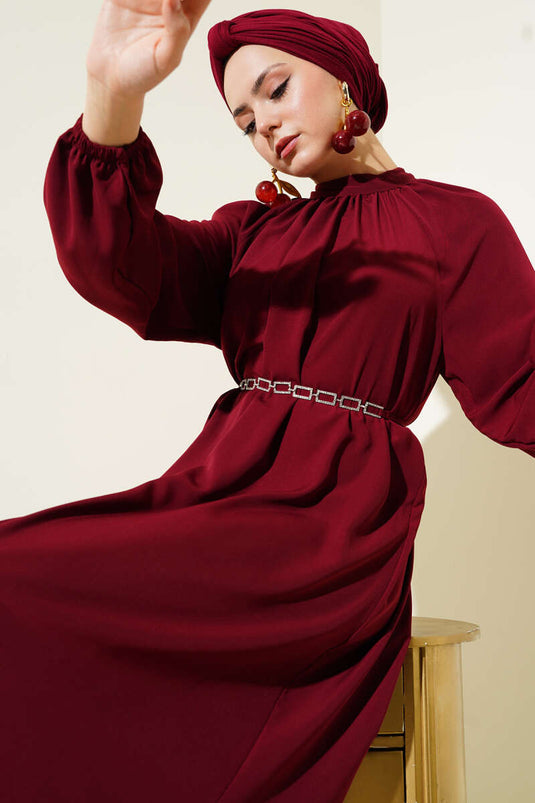 Robe à manches raglan et ceinture à chaîne bordeaux