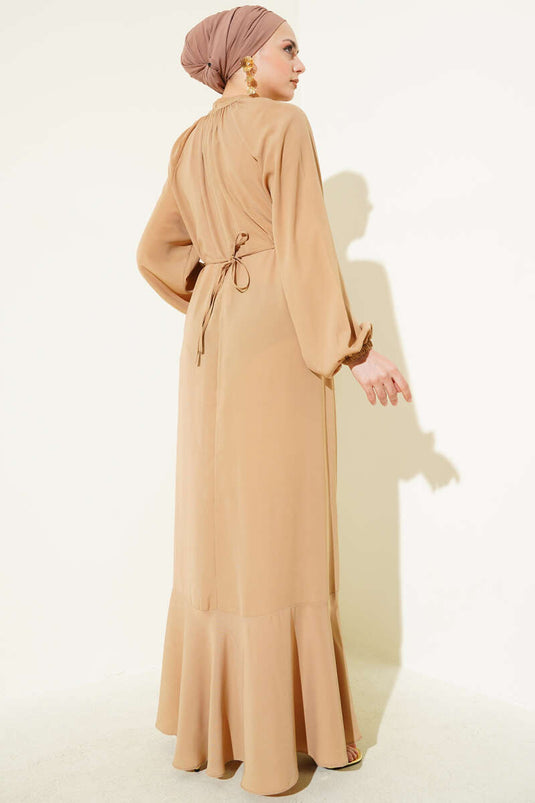 Raglan Sleeve Chain Belted Dress Camel
