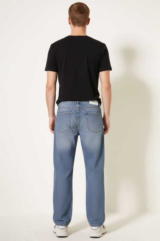 Regular Fit Bol Erkek Kot Pantolon Mavi