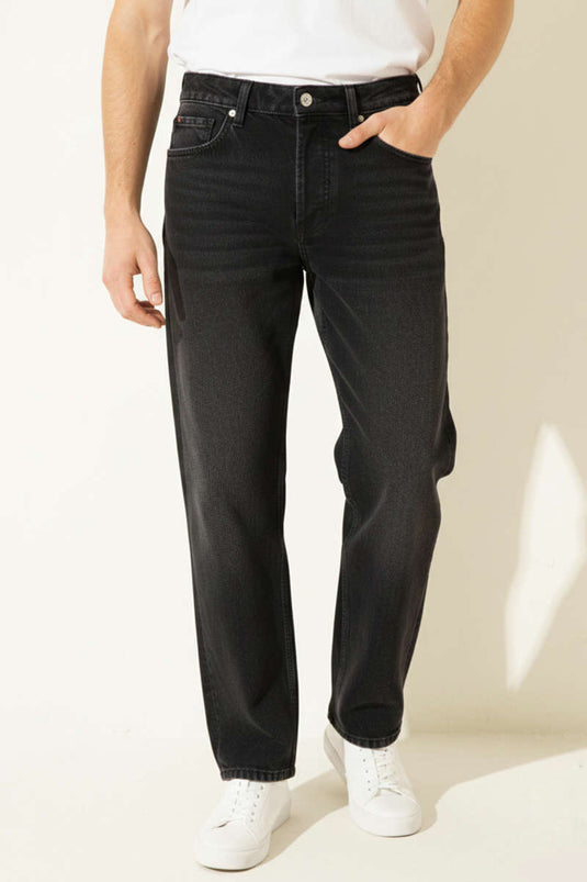 Regular Fit Boru Paça Erkek Kot Pantolon Füme