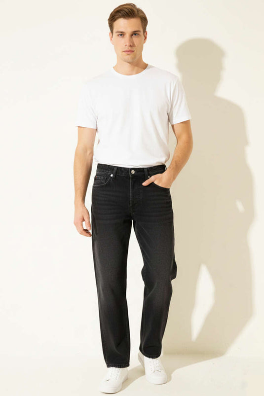 Regular Fit Boru Paça Erkek Kot Pantolon Füme