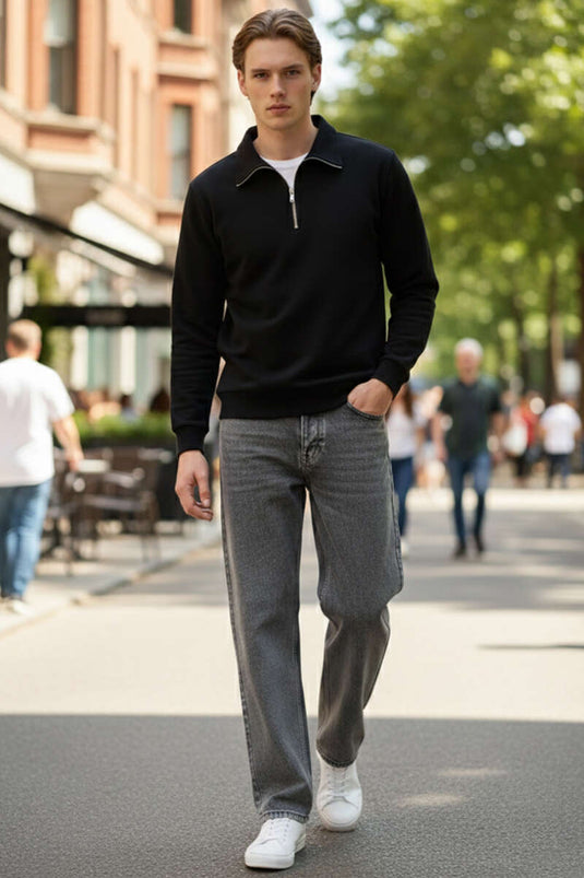 Regular Fit Boru Paça Erkek Kot Pantolon Gri