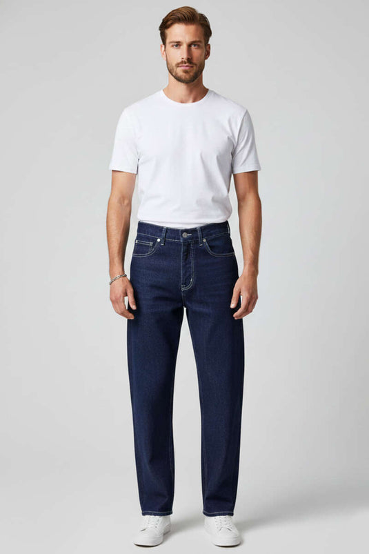 Regular Fit Men's Denim Trousers Navy Blue