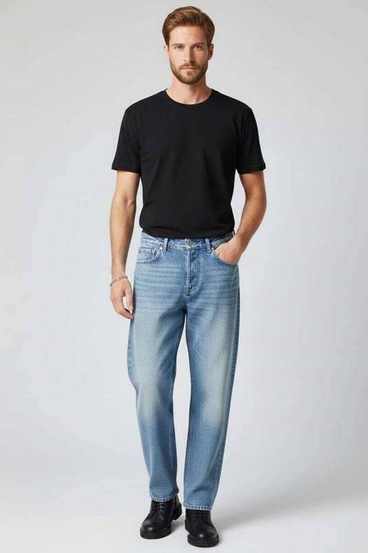 Regular Fit Men's Denim Trousers Turquoise