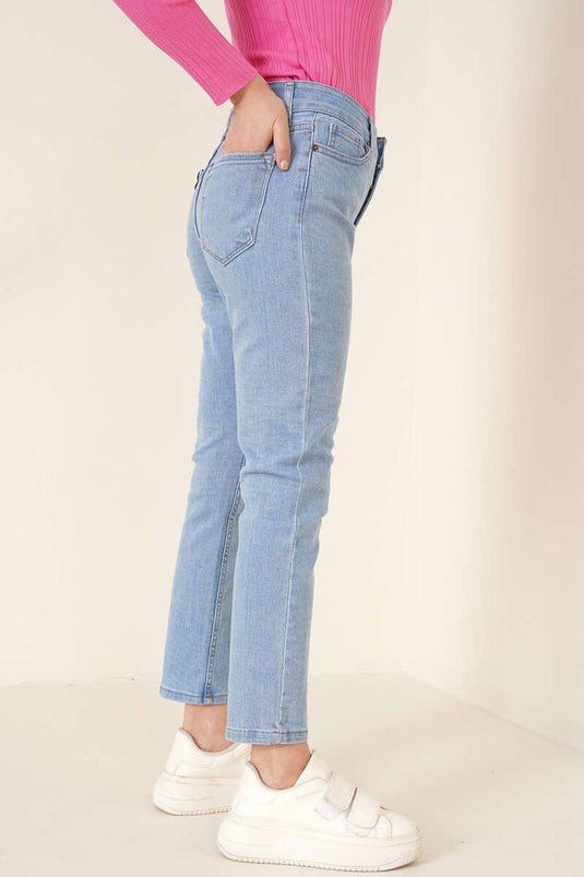 Regular Fit Lycra Broek Lichtblauw