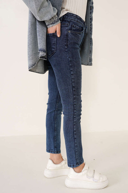 بنطلون ليكرا بقصة عادية ثلجي داكن