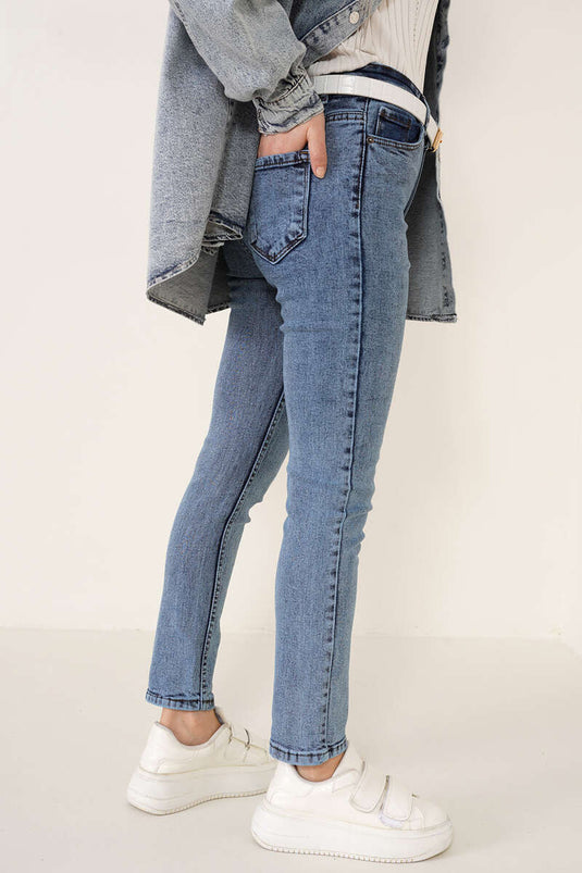 بنطلون ليكرا بقصة عادية ثلجي متوسط