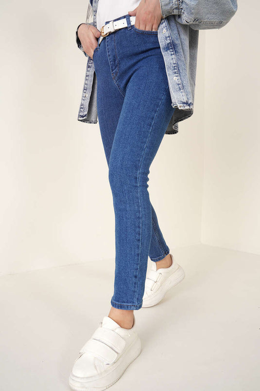 Regular Fit Likralı Pantolon Orta Mavi