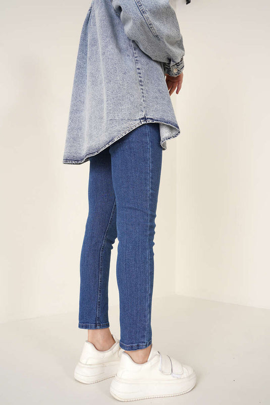 Regular Fit Lycra Pants Medium Blue