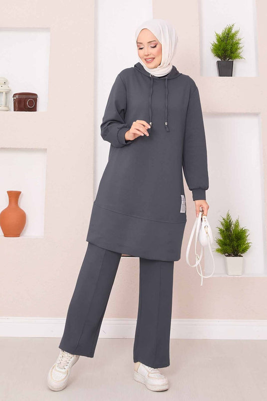 بدلة حجاب من قطعتين مع قلنسوة من ريلاكس إمبليم، لون دخاني