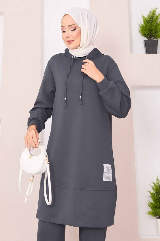 بدلة حجاب من قطعتين مع قلنسوة من ريلاكس إمبليم، لون دخاني