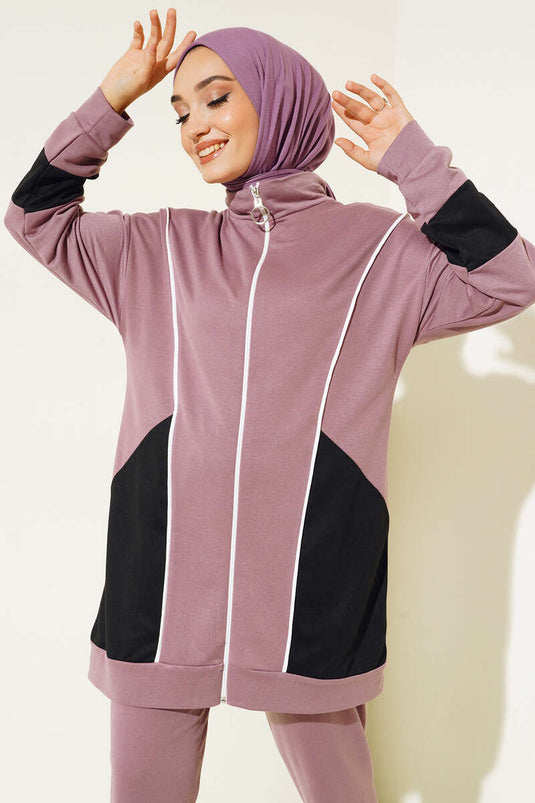 Costume Double Avec Fermeture Éclair Et Rayures Garnies De Couleurs Dusty Rose