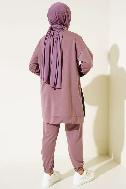 Costume Double Avec Fermeture Éclair Et Rayures Garnies De Couleurs Dusty Rose