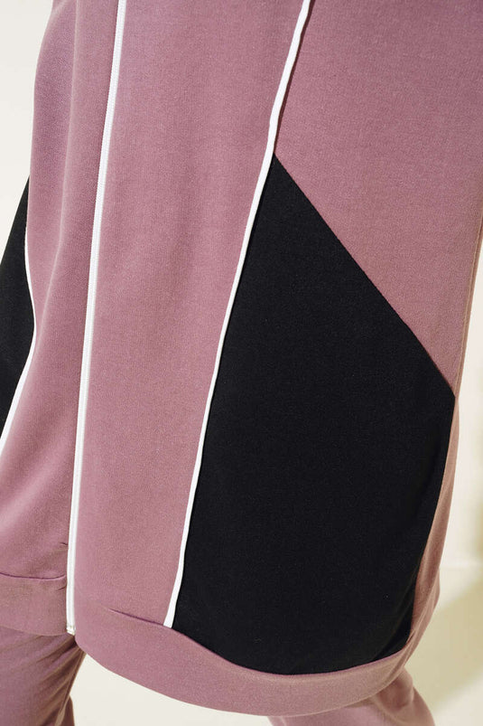 Costume Double Avec Fermeture Éclair Et Rayures Garnies De Couleurs Dusty Rose