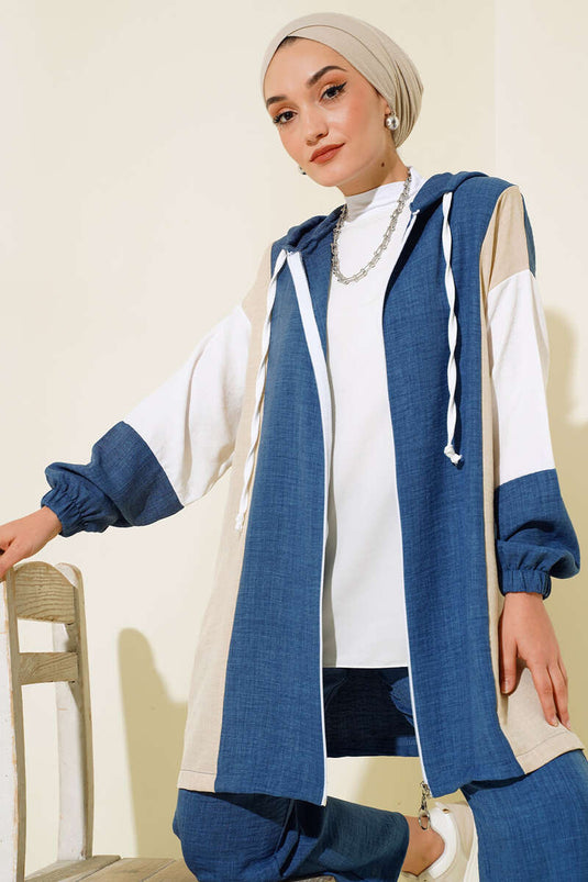 Costume Double En Lin Zippé Dégradé De Couleurs Indigo