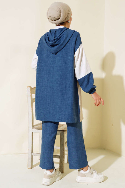 Costume Double En Lin Zippé Dégradé De Couleurs Indigo