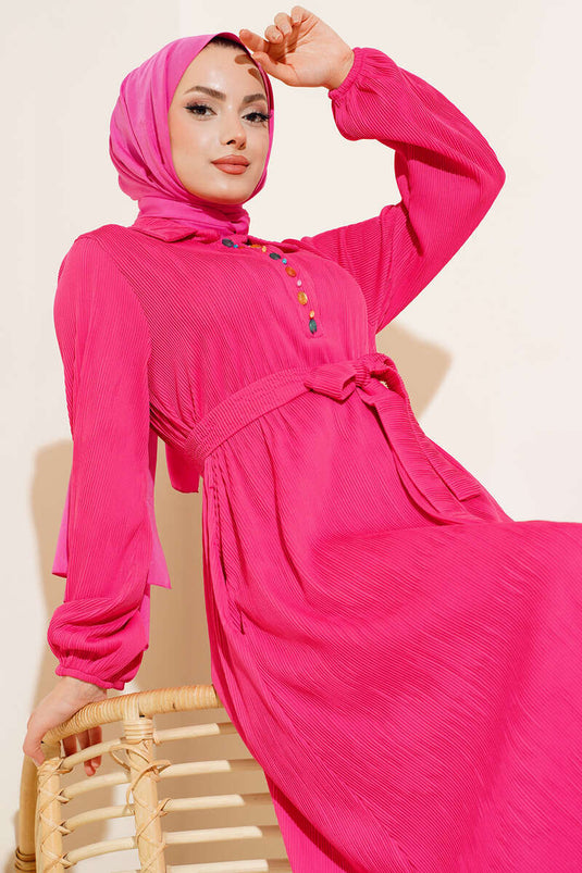 Colorful Buttoned Dress Fuchsia