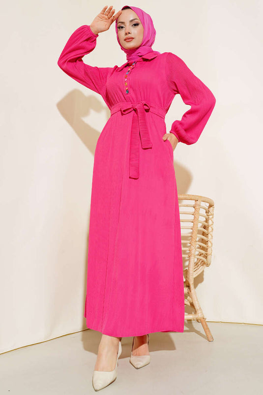 Colorful Buttoned Dress Fuchsia