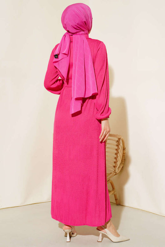 Colorful Buttoned Dress Fuchsia