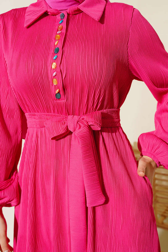Colorful Buttoned Dress Fuchsia
