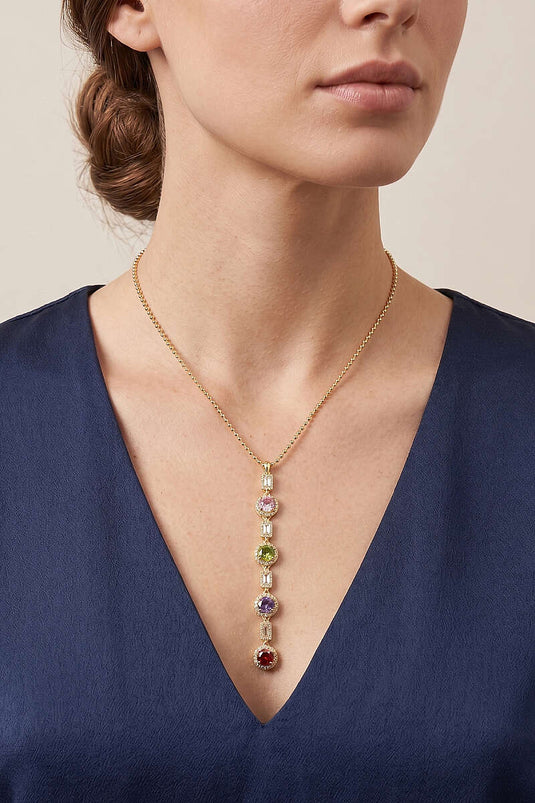 Colored Stone Dangling Necklace Gold