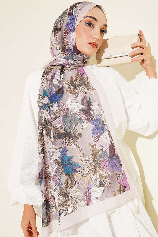 Écharpe Beige À Motifs Feuilles Colorées