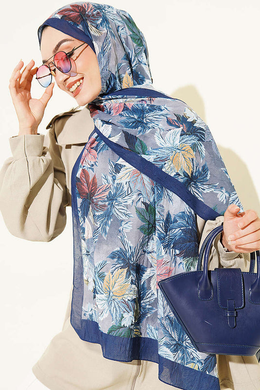 Écharpe À Motifs Feuilles Colorées Marine