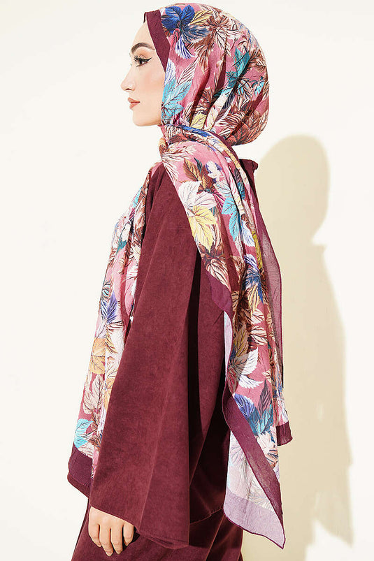 Écharpe À Motif Feuilles Colorées En Aubergine