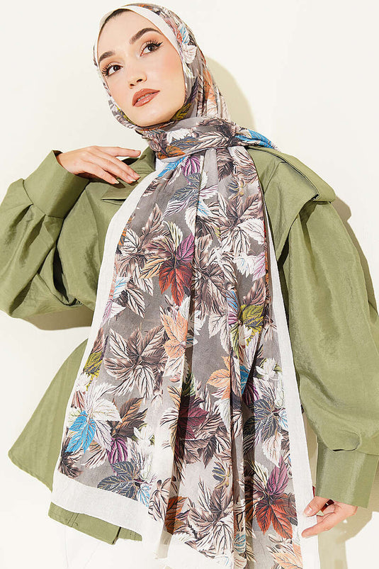 Kaftan Champagner À Motifs Feuilles Colorés