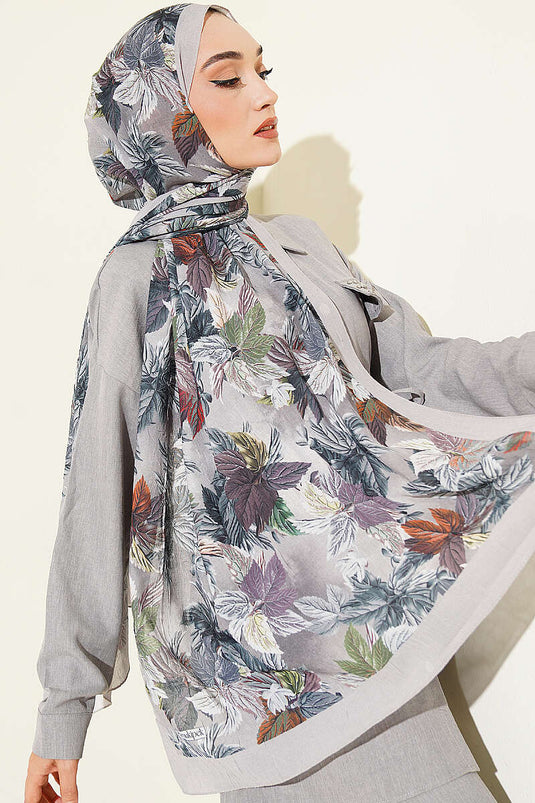 Kraş Gris Pierre À Motifs Feuilles Colorées